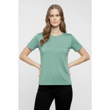 Modi Green Kadın Mint Yeşili Bisiklet Yaka Slim Fit Likralı Günlük Basic Body Tişört