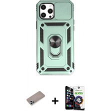 İlk El Grup Ieg™ iPhone 12 Pro Max Kılıf Ahenk Klasik - Şeffaf Temperli Cam Ekran Koruyucu + Sierra Blue Shine Kamera Lens Koruma Cam