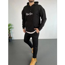 Modi Green Üç Iplik Şardonlu Erkek Siyah – Oversize Hoodie, “other Lives” Ön - Arka Baskılı, Kanguru Cepli, Kışlık Rahat Günlük Stil Kapüşonlu Sweatshirt