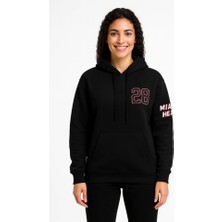 Modi Green Arka Baskılı Kadın Sokak Stili Siyah Üç Iplik Kapüşonlu Ön ve Hoodie Sweatshirt