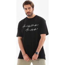 Modi Green Baskılı Unisex Günlük Stil Siyah Bisiklet Yaka Oversize Tişört