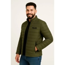 Modi Green Baskılı Erkek Modern Stil Haki Mikro Su Itici Kapitone Astarlı Fermuarlı Bomber Mont