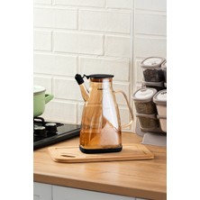 Porsima 3853-1 Renkli Borosilikat Cam Zeytinyağ Şişesi - Yağlık ve Sirkelik Siyah 1lt