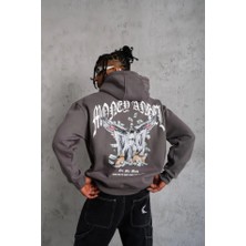 Modi Green Baskılı Erkek Günlük Stil Füme Kordon Ipli Kapüşonlu Sweatshirt