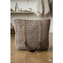 Linas Collection ​el Örgüsü Lüks Omuz Çantası - Kahve & Işıltılı Kahve 40*35 cm