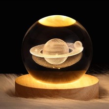 PremiumPort 3D Satürn Kristal Küre ve Ahşap Gece Lambası, Hediye Seçenekleri