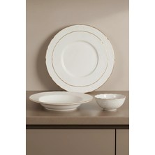 İpek Porselen 6 Kişilik 24 Parça Krem Altın Yaldızlı Porselen Yemek Takımı Lisa – Şık Sofra Seti