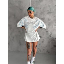 Modi Green Baskılı Unisex Günlük Stil Beyaz Bisiklet Yaka Oversize Tişört