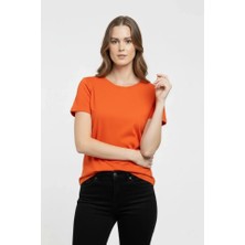 Modi Green Kadın Turuncu Bisiklet Yaka Slim Fit Likralı Günlük Basic Body Tişört