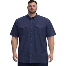 Battal Moda Büyük Beden Erkek Çift Cepli Kısa Kollu Gömlek %100 Pamuk Lacivert 3XL-8XL