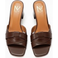 Ne&Ve Shoes Deri Çapraz Bantlı Kadın Topuklu Terlik