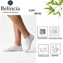 Belincia Bambu Kadın Sneaker BEYAZ Çorap Dikişsiz Koku Karşıtı 3'lü Paket