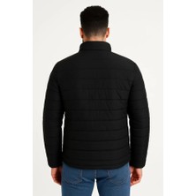 Modi Green Baskılı Erkek Modern Stil Siyah Mikro Su Itici Kapitone Astarlı Fermuarlı Bomber Mont
