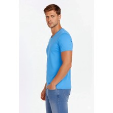 Modi Green Erkek Açık Mavi V Yaka Slim Fit Dar Kesim Likralı Günlük Basic Body Tişört