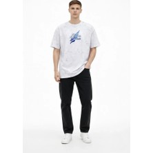 Modi Green Baskılı Erkek Günlük Stil Beyaz Asit Yıkamalı Future Worlds Bisiklet Yaka Kısa Kollu Streetwear %100 Pamuk Street Style Tişört Oversize Tişört