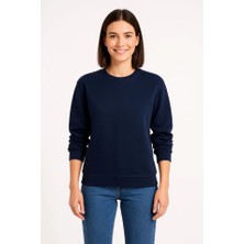 Modi Green Kadın Günlük Stil Lacivert Üç Iplik Düz Bisiklet Yaka Sweatshirt