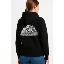 Modi Green Kadın Salaş Stil Siyah Nihilist Penguen Temalı Oversize Kapüşonlu Sweatshirt