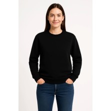 Modi Green Kadın Günlük Stil Siyah Üç Iplik Düz Bisiklet Yaka Sweatshirt
