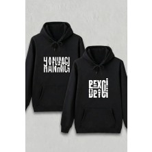 Modi Green Baskılı Kadın Sokak Stili Siyah Sevgililer Günü Özel Kapüşonlu Beyci Oversize Sweatshirt