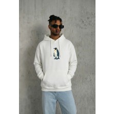 Modi Green Sırt Baskılı Kadın Salaş Stil Beyaz Siyah Oversize Hoodie - Survivor Penguin Temalı, Felsefi Yazılı Kapüşonlu Sweatshirt