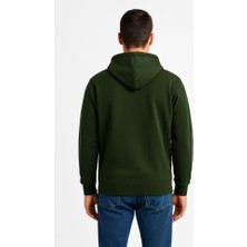 Modi Green Erkek Sokak Stili Haki Üç Iplik Kapüşonlu Tam Fermuarlı Kanguru Çepli Hoodie Sweatshirt