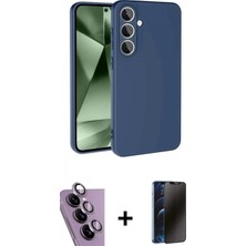 İlk El Grup Ieg™ Galaxy S24 Fe Kılıf Ahenk Serisi - Siyah 3D Antistatik Hayalet Cam Ekran Koruyucu + Mor Raze Metal Kamera Lens