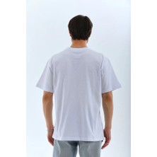 Modi Green Unisex Salaş Stil Beyaz Oversize Düz Bisiklet Yaka Tişört