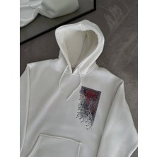 Modi Green Arka Baskılı Kadın Sokak Stili Beyaz Uzun Kol Kapüşonlu Ön ve Sweatshirt