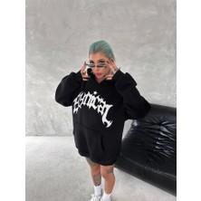 Modi Green Baskılı Unisex Günlük Stil Siyah Üç Iplik Kapüşonlu Sweatshirt