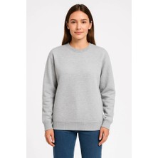 Modi Green Kadın Günlük Stil Gri Üç Iplik Düz Bisiklet Yaka Sweatshirt