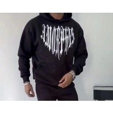 Modi Green Baskılı Kadın Günlük Stil Siyah Uzun Kol Kapüşonlu Sweatshirt