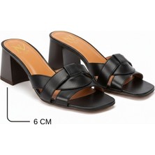 Ne&Ve Shoes Deri Çapraz Bantlı Kadın Topuklu Terlik