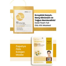Dermal 3 Katmanlı Gold Göz Maskesi ve Canlandırıcı, Nemlendirici, Pürüzsüzleştirici Papatya Özlü Kolajen Maske Seti 2 Adet
