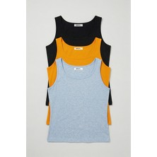 Defy's Defy’s Kadın Doğal Pamuklu Regular Fit Günlük Geniş Askılı Basic Tişört 3’lü Set