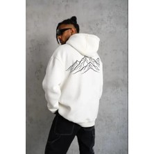 Modi Green Erkek Salaş Stil Beyaz Nihilist Penguen Özel Tasarım Oversize Kapüşonlu Sweatshirt