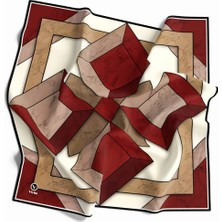 Violla Kristal Mermer Desenli Bordo - Bej Renkli 90X90 Eşarp (Ipek Içermez) Kenar Dikiş Şekli El Dikişli