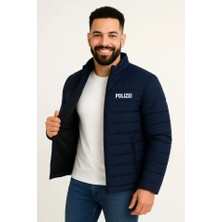 Modi Green Baskılı Erkek Modern Stil Lacivert Mikro Su Itici Kapitone Astarlı Fermuarlı Bomber Mont