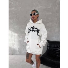 Modi Green Baskılı Unisex Günlük Stil Beyaz Üç Iplik Kapüşonlu Sweatshirt