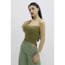Modi Green Kadın Modern Stil Likralı Triko Haki - P-019895 Büstiyer