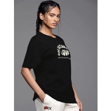 Modi Green Baskılı Kadın Günlük Stil Siyah Oversize Tişört