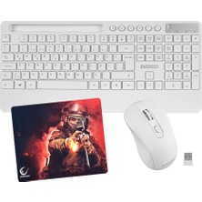 Everest KM-9676 Beyaz Klavye + Mouse + Rampage 300350 35*25CM Mousepad 3lü Set