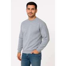 Modi Green Erkek Günlük Stil Gri Üç Iplik Düz Bisiklet Yaka Sweatshirt