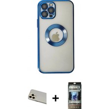 İlk El Grup Ieg™ iPhone 12 Pro Kılıf Pusula Form - Siyah 34D Hayalet Izgaralı Cam + Gold Rainbow Kamera Lens Koruma Cam