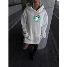 Modi Green Kadın Günlük Stil Beyaz Üç Iplik Penye Uzun Kol Kapüşonlu Sweatshirt