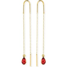 Hakan Mücevherat Sallantılı Kırmızı Taşlı Küpe 14 Ayar Altın