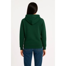 Modi Green Kadın Sokak Stili Haki Üç Iplik Kapüşonlu Kanguru Çepli Hoodie Sweatshirt