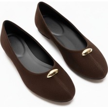 Ne&Ve Shoes Süet Gold Aksesuar Detaylı Kadın Günlük Babet