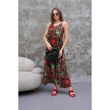 Navy Tam Boy Askılı Pileli Viskon Elbise