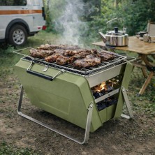Mubx Katlanabilir Portatif Kamp Mangalı Taşınabilir Kömürlü Izgara Bavul Tipi Pratik Bbq