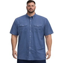 Battal Moda Büyük Beden Erkek Çift Cepli Kısa Kollu Gömlek %100 Pamuk İndigo 3XL-8XL